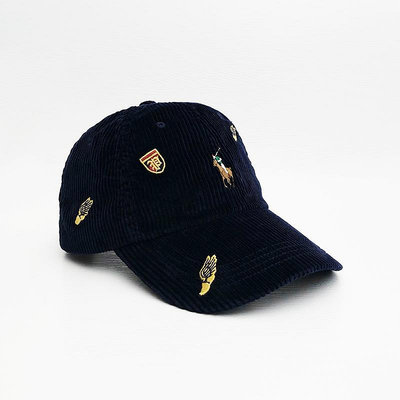 美國百分百【全新真品】Ralph Lauren 帽子 休閒 配件 RL 彩馬 POLO 燈芯絨 棒球帽 深藍 CQ55