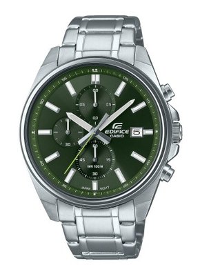 【天龜 】CASIO EDIFICE 簡約獨立日期顯示窗大錶盤指針腕錶-綠色 EFV-610D-3C