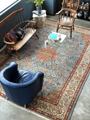 米可家飾~360x258 ZAMANI 收藏級別波斯經典藍色Sarok手工羊毛地毯法式客廳地毯手工地毯