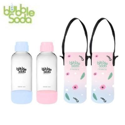 BubbleSoda全自動氣泡水機專用0.5L水瓶組-粉藍+粉紅(附專用外出保冷袋)