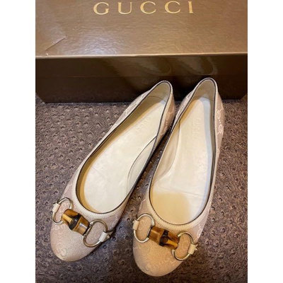 Gucci 正品 淡金粉紅竹節提花芭蕾舞娃娃鞋 底跟淑女鞋 女 36C vintage