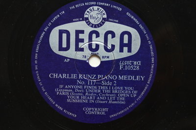 Charlie kunz piano medley《In paradise》 78轉 10吋 蟲膠唱片