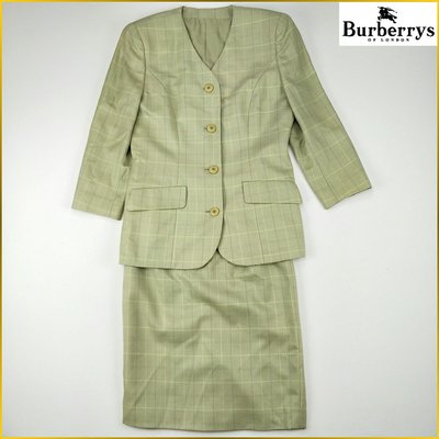 日本二手衣✈️Burberrys 上下套裝 格紋外套 及膝裙A字裙 羊毛混紡真絲長袖裙裝 BURBERRY A31F1B