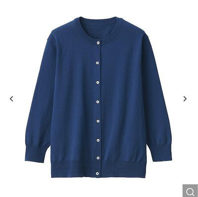 [購買前看說明] 近新轉賣只穿兩次 無印良品 MUJI 針織外套 女強撚圓領七分袖開襟衫藍色 可單穿 可當外套 簡約優雅