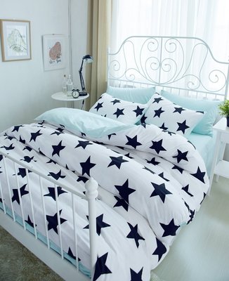雙人床包組 繁星藍 標準雙人 5尺 ikea風格 不起毛球 清新 床包四件組 精梳棉 棋格紋