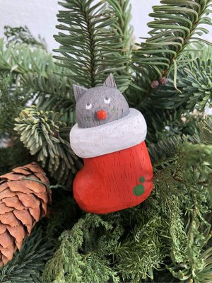 發現花園 日本選物-日本製 T-Lab 手做 木製 聖誕襪-貓