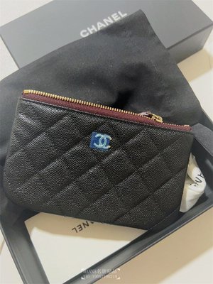 HANNA精品Chanel 一字拉鏈零錢包 荔枝皮 金釦