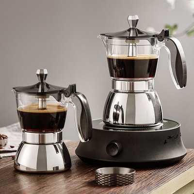 【熱賣精選】意式不銹鋼摩卡壺煮咖啡壺手沖套裝加電陶爐雙進口單閥咖啡機正品
