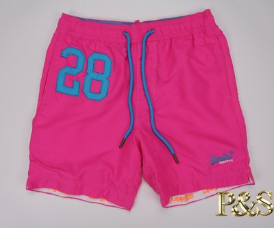 [PS]全新正品 Superdry 極度乾燥 沙灘褲 泳褲 短褲 數字  桃紅色 28  出清特價