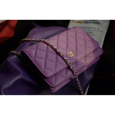 二手 Chanel WOC Wallet On Chain紫色荔枝皮 金鍊 鏈帶包 肩背包 A33814現貨