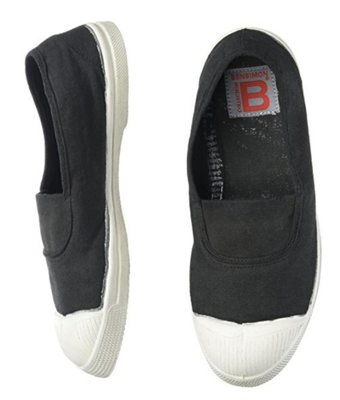 代購 法國bensimon 純手工製有機棉基本款炭黑色鬆緊帶帶帆布鞋