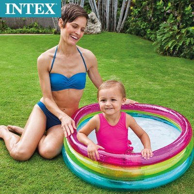 INTEX57104熒光三環充氣游泳池圓形嬰幼兒戲水池海洋球池86*25cm