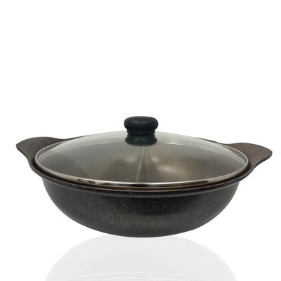 韓國製造 元寶金 鈦石不沾鍋 28cm原礦鴛鴦鍋(附玻璃蓋)