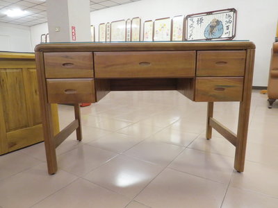 光南家具-黃花梨4.2尺辦公桌、書桌(含強化玻璃)