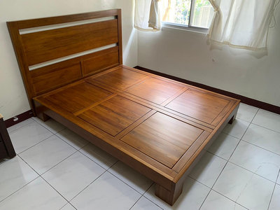 盡其用二手家具生活館  漂漂亮亮樟木色實木雙人床架/標準5x6.2雙人床架/雙人床箱/雙人床組 自取價7800
