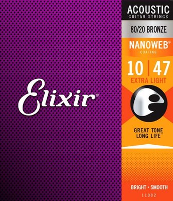 【華邑樂器36245】Elixir 11002 民謠吉他弦 (Nanoweb 10-47 薄膜 木吉他鋼弦)