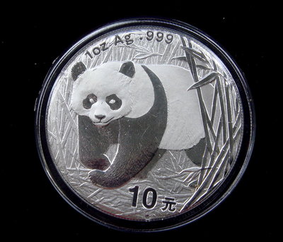 ~知名度~中國2002年1盎司 999Ag 熊貓銀幣~保真品新附盒