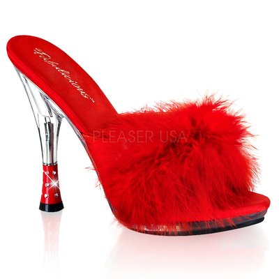 Shoes InStyle《四吋》美國品牌 FABULICIOUS 原廠正品羽毛高跟拖鞋 出清『紅色』