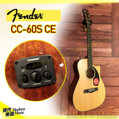 【現代樂器】Fender CC-60SCE 面單板電木吉他 民謠吉他 原木色 缺角型小桶身 適合女生 CC60SCE