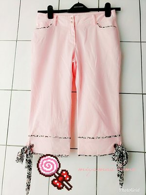 SONSY粉紅彈力豹紋七分褲(PN0065)