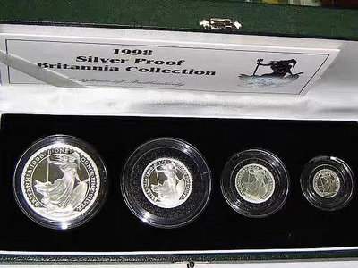 原盒證英國1998年不列顛尼亞女神新站洋4枚銀幣全套精制pr91875