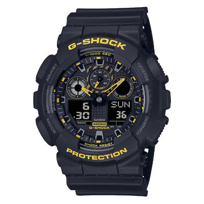 CASIO 卡西歐 G-SHOCK 堅固時尚 酷炫黑黃色彩大圓雙顯錶(GA-100CY-1A 防水200米)