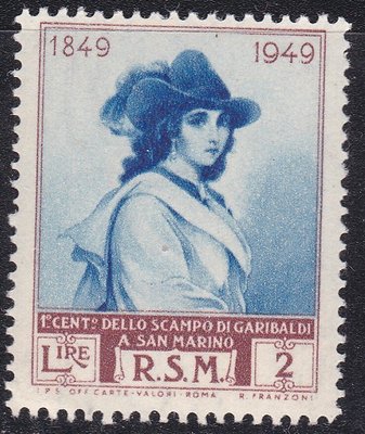 聖馬利諾1949『安妮塔加里波 美少女』中古典原膠新票