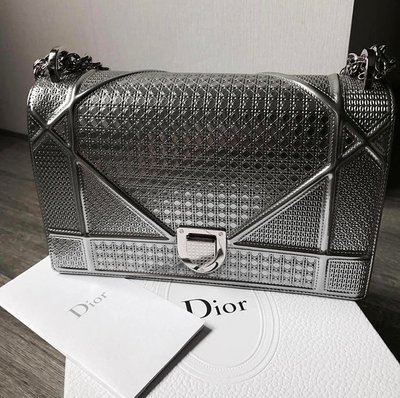 【COCO 精品專賣】DIOR Diorama M0421 小型金屬光澤頂級小牛皮肩背包 黑 現貨