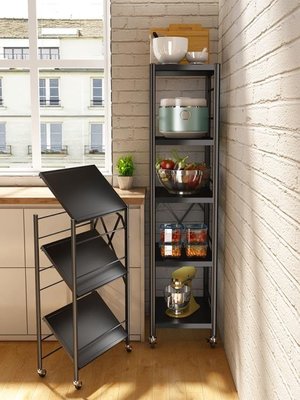 免安裝折疊廚房夾縫置物架落地多層微波爐冰箱側收納柜儲物鍋架子