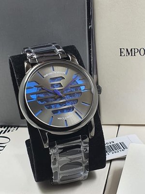 EMporio ARMANI 鏤空錶盤 黑色不鏽鋼錶帶男士自動機械錶AR60029