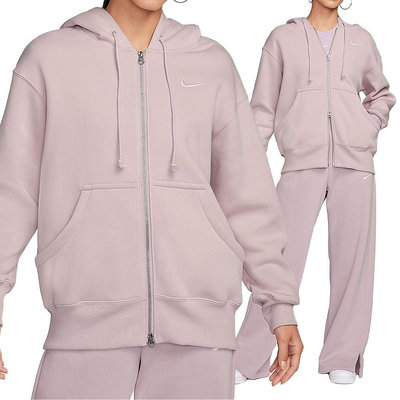 Nike AS W NSW PHNX FLC FZ OS 女 粉色 寬鬆 休閒 冬季 連帽 外套 DQ5759-019