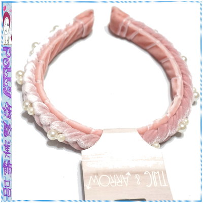 ☆POLLY媽☆歐美TWIG&ARROW 縫綴珍珠珊瑚粉絲絨麻花髮箍
