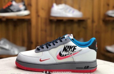 Nike Air Force 1 " Script Swoosh " 白藍紅 雙勾 厚底 滑板鞋 CT1620-100