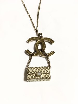Chanel vintage香奈兒復古經典菱格紋金色coco鏈子包珍珠造形古董項鍊 項鏈