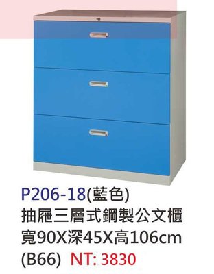 【進日興家具】P206-18 (藍)彩色三層抽屜鋼製斗櫃/儲物櫃/置物櫃/收納櫃 台南。高雄。屏東 傢俱宅配