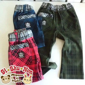 零碼出清 日本童裝 SiShuNon 格子 綿長褲藍色#80 日本空運~小太陽日本精品