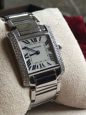 卡地亞 Cartier Tank Francaise 手錶型號：2491 Tank 18K白金原廠鑲鑽錶