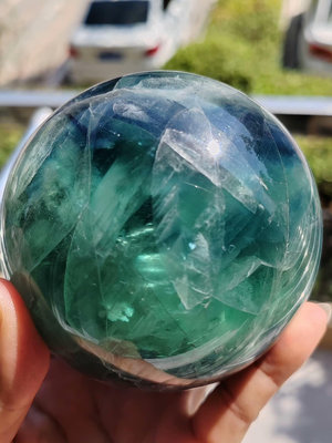 天然綠&amp;藍色螢石球擺件  天然螢石打磨水晶球580 水晶 原石 擺件【玲瓏軒】
