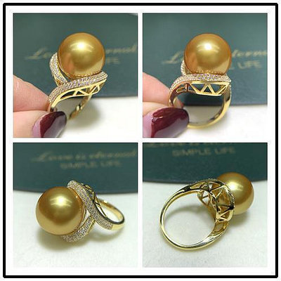 眾誠優品 珍珠飾品18k金珍珠戒指金色珍珠戒指18k白金黃金戒指托不含珍珠精工配件5．6 ZZ2488