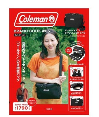 [瑞絲小舖]~日雜附錄Coleman黑色高機能10口袋肩背包 側背包 單肩包 斜背包 托特包 小方包