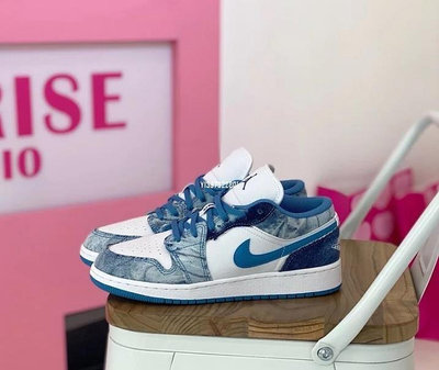 Air Jordan 1 Low AJ1 白藍 水洗丹寧 渲染文化籃球鞋 女DM8947-100公司級