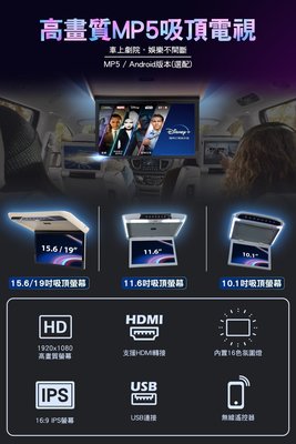 【小鳥的店】E-CAN  吸頂電視 螢幕 15.6吋 19吋 10.1吋 11.6吋 HDMI 內置16色氛圍燈 USB
