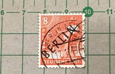 【郵卡庫2】西柏林1948年SC 9N3，8芬尼聯盟佔領區票加蓋黑色柏林，舊票 SP7200