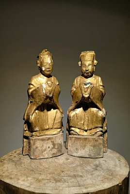 二手 清老木雕法師司命神像造像一對1827 古玩 老貨 雜項【藏古閣】