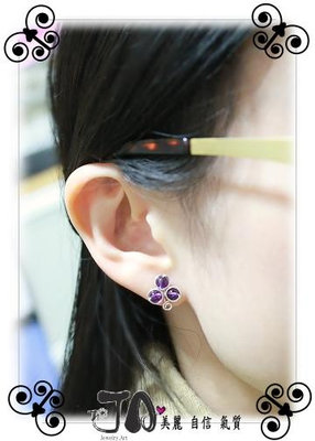 氣質優雅迷人天然紫水晶幸運草造型貼耳日本無痛耳夾式耳環