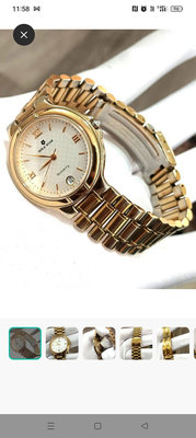 Gold Star 日期顯示 白色錶盤 生活防水 Water Resistant金色框及錶帶 藍寶石水晶玻璃錶鏡面 石英錶-手圍17.5公分
