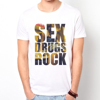 【Dirty Sweet】Sex drugs rock-pic短袖T恤 白色 文字相片攝影潮流裸女390
