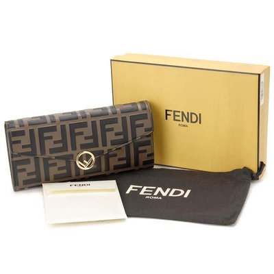 【大折扣現貨在台】正品FENDI logo CONTINENTAL FF 扣式 信封長夾 經典款黑棕色 8M0251