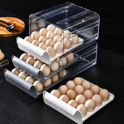 廚房雞蛋收納盒32格雙層整理抽屜式收納盒大容量蛋托保鮮盒可疊加