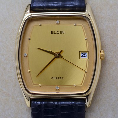 《寶萊精品》ELGIN 愛爾金黃酒桶型石英男子錶